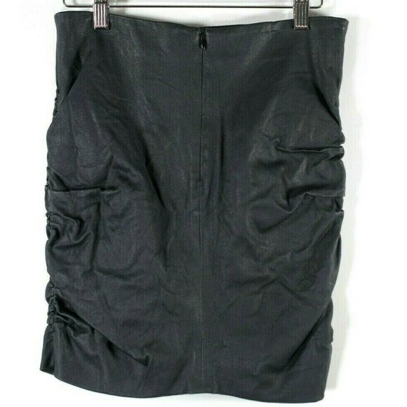 The Row Womens Size Small Black Mini Skirt Leather Ruched Pencil Hidden Zipper - Picture 3 of 5